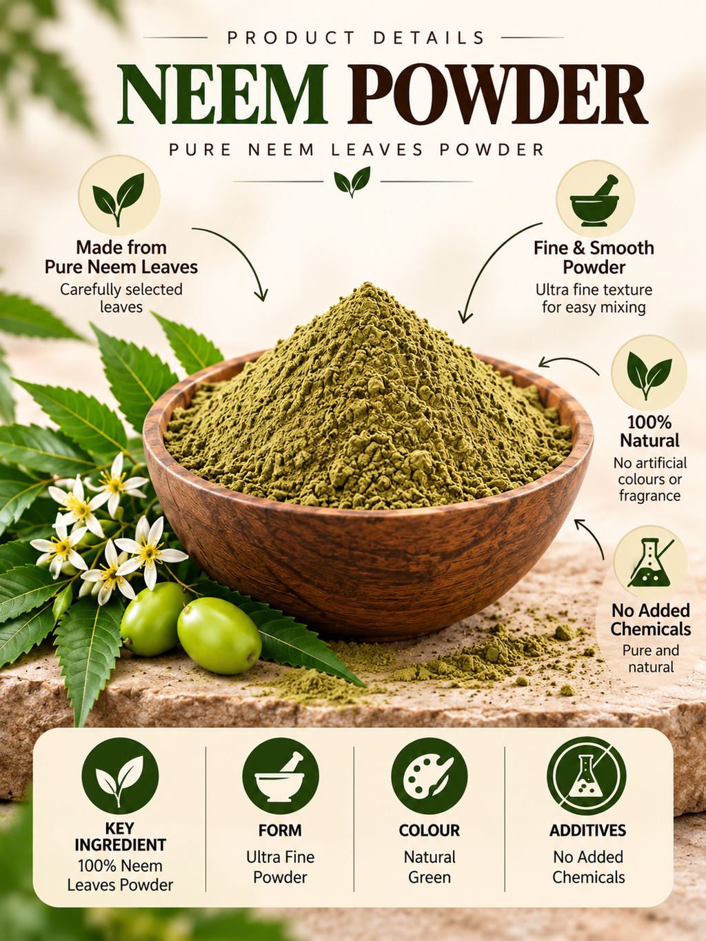 Arbuda Neem Powder 50g – Natural Neem Leaf Powder for Hair Mask & Face Pack
