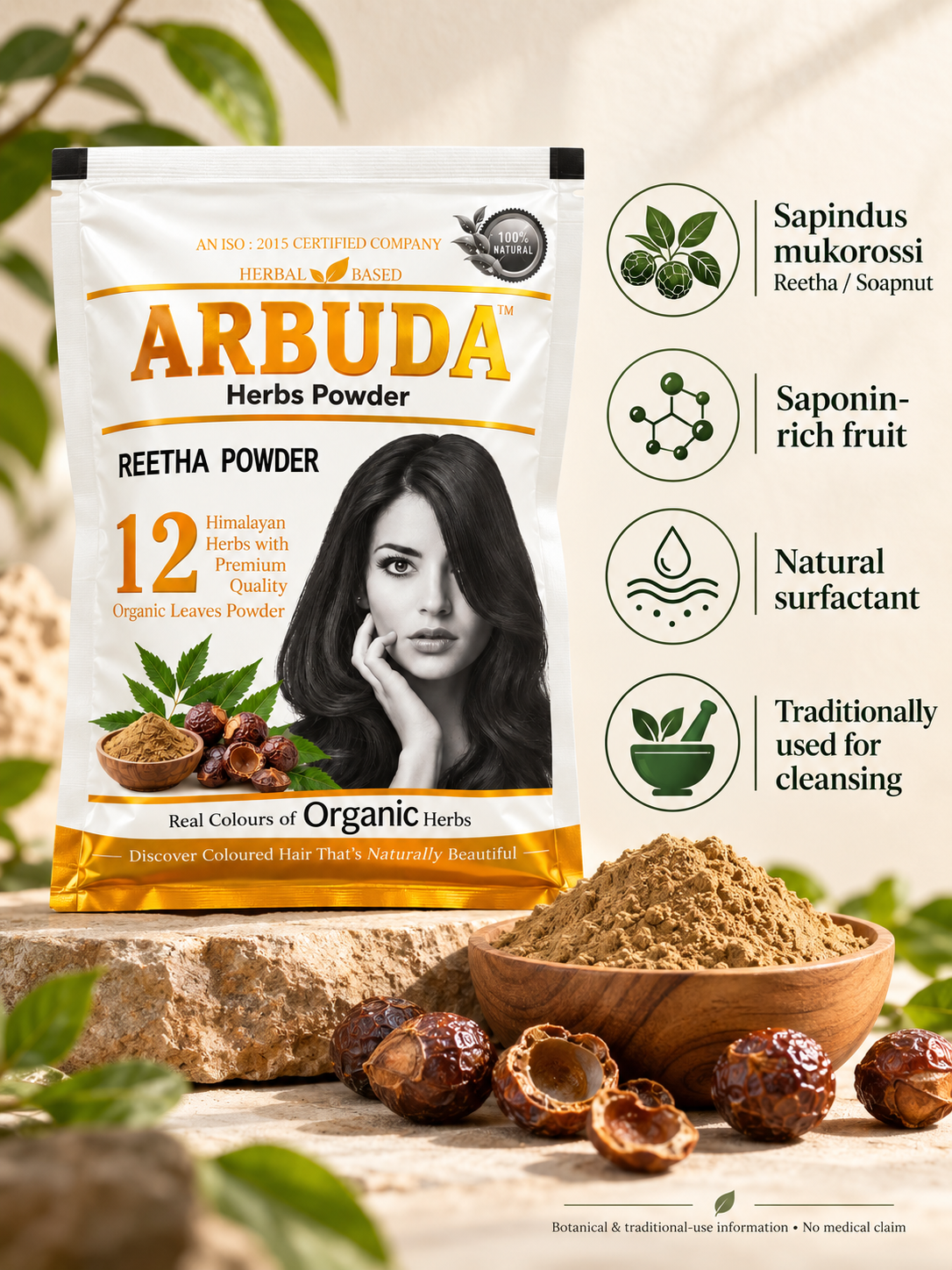 Arbuda Reetha Powder 50g – Natural Soapnut Powder for Hair Wash & Face Cleansing