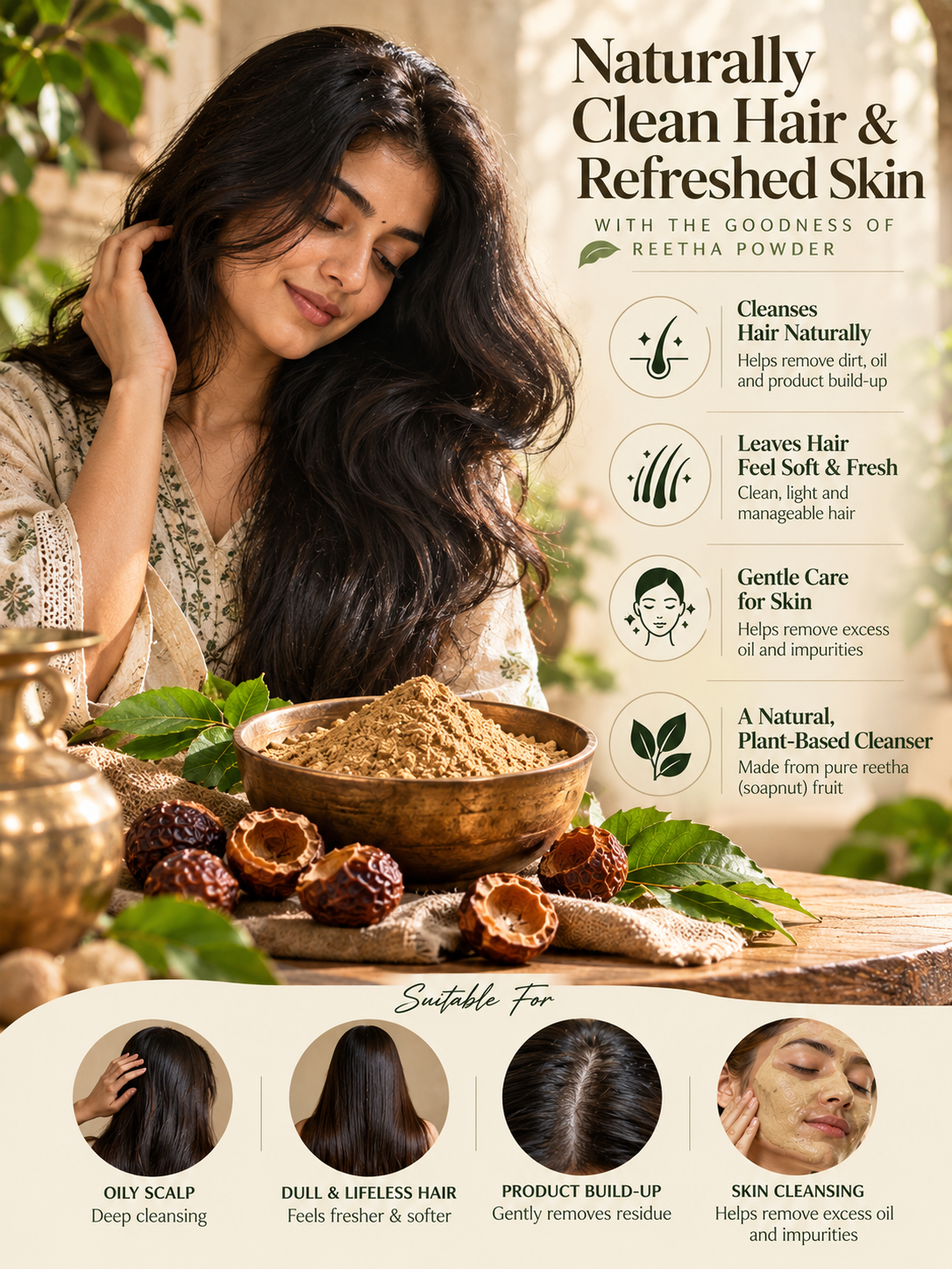 Arbuda Reetha Powder 50g – Natural Soapnut Powder for Hair Wash & Face Cleansing