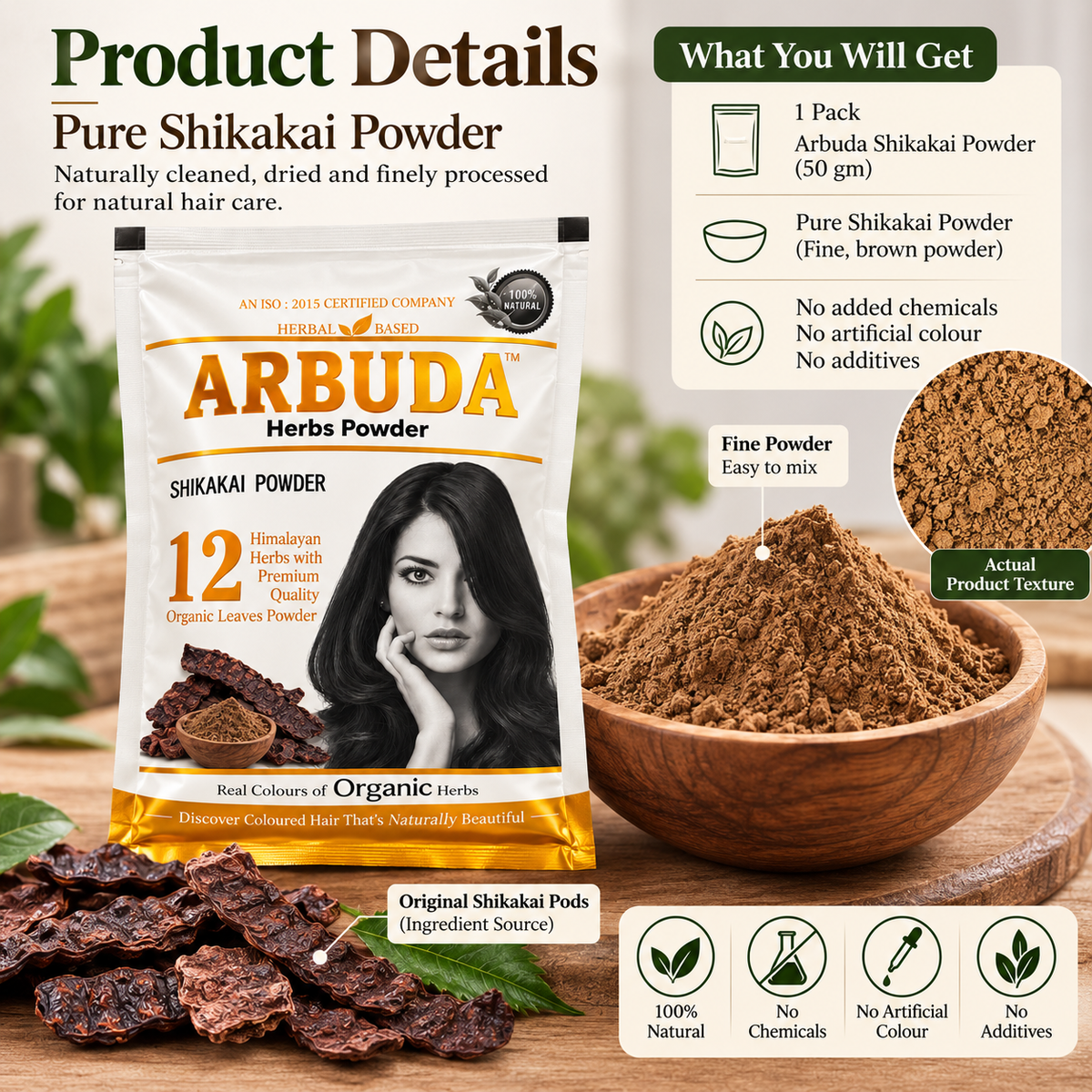 Arbuda Shikakai Powder 50g – Natural Herbal Hair Cleanser Powder